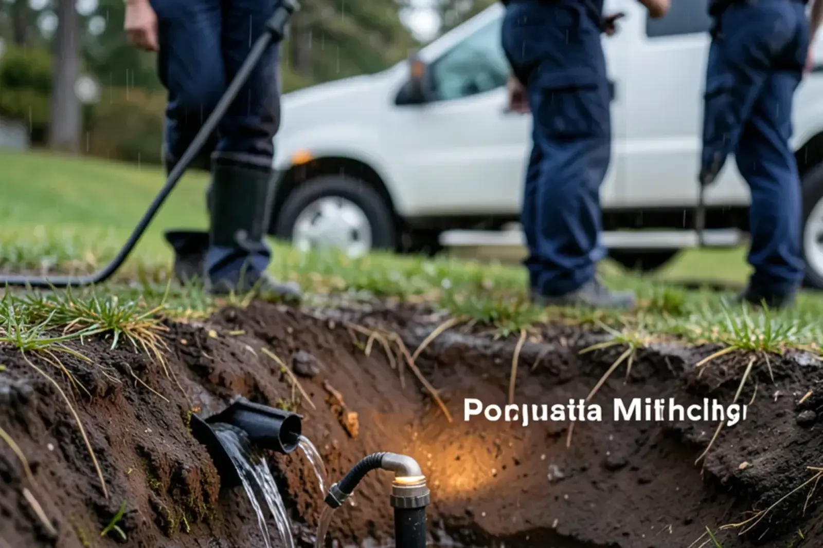 Open sump pit with groundwater trickling in from a drain tile inlet pipe in the pit wall