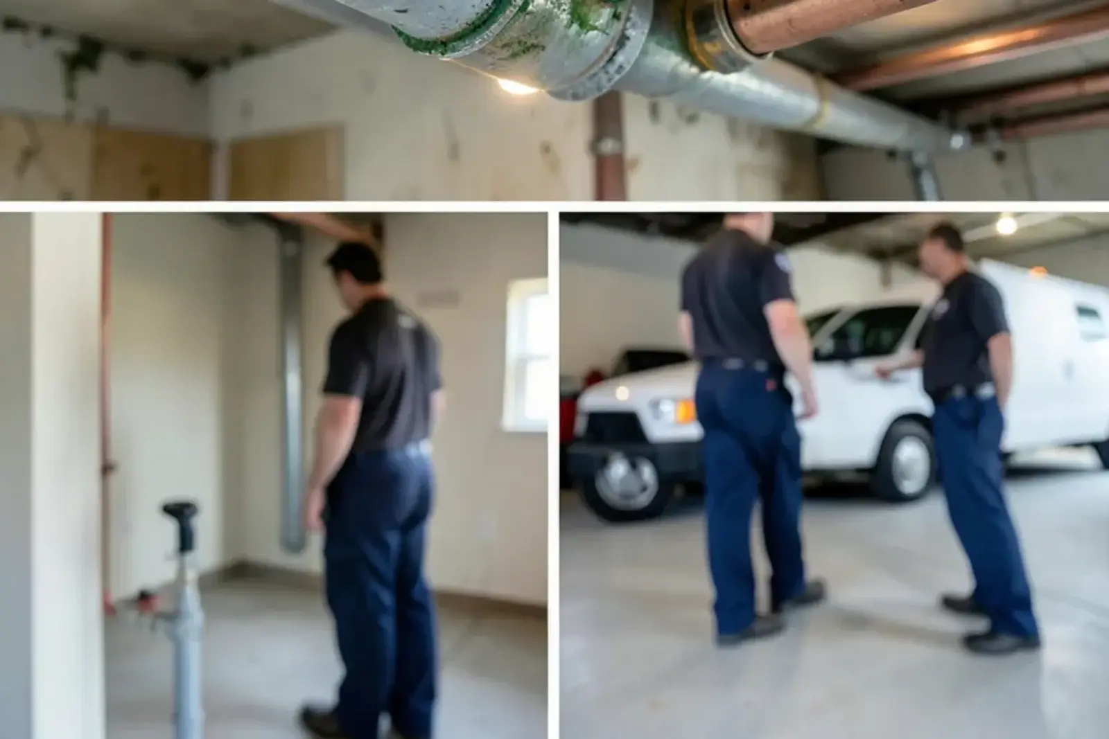 Brass union joining old galvanized pipe to newer copper tubing with green and rust stains