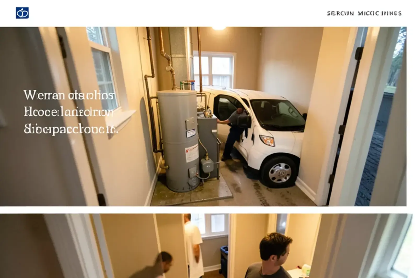 Water heater squeezed into a narrow utility closet next to a furnace on the first floor