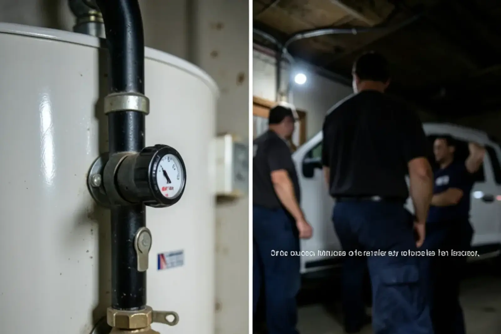 Control knob on a gas water heater turned to the pilot setting, with the gas line and shutoff below it